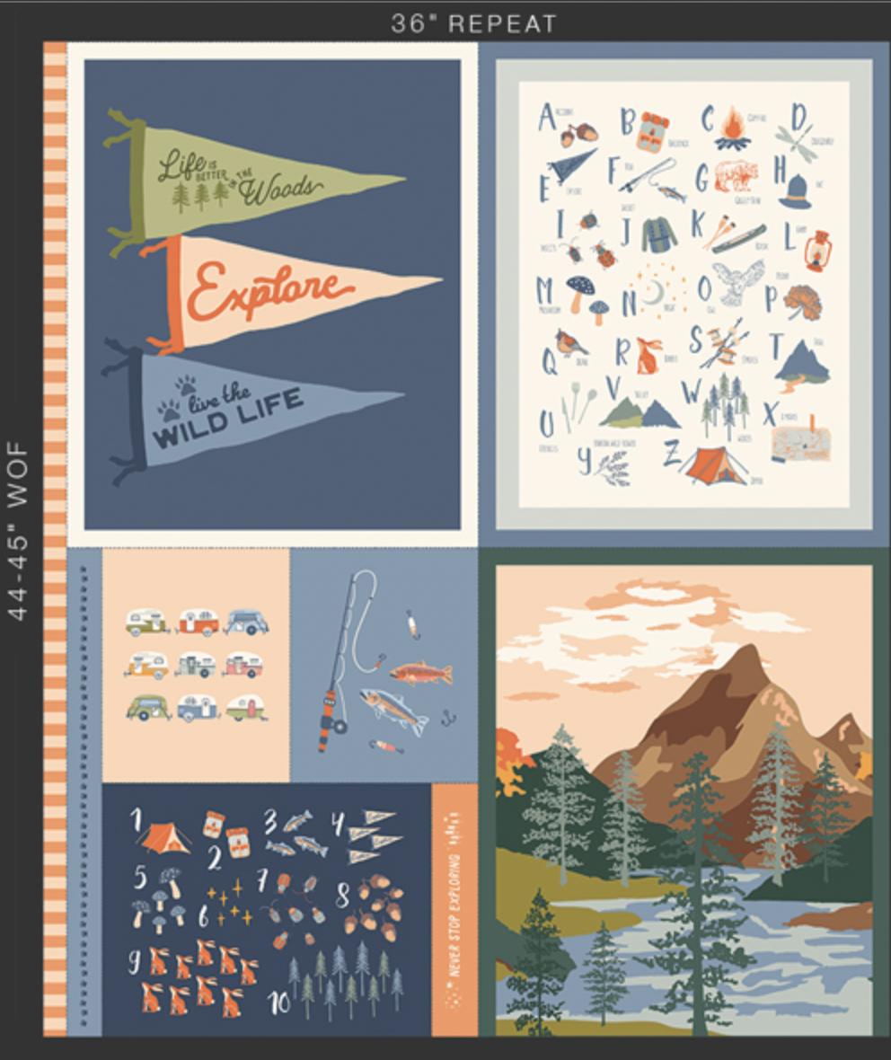 Never Stop Exploring Panel – Premium Quilting Cotton | Happy Camper Collection by Maureen Cracknell