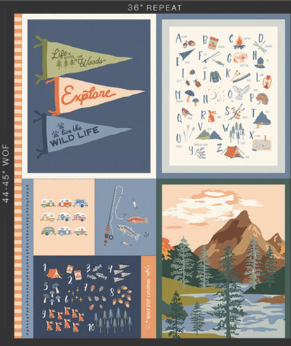 Never Stop Exploring Panel – Premium Quilting Cotton | Happy Camper Collection by Maureen Cracknell