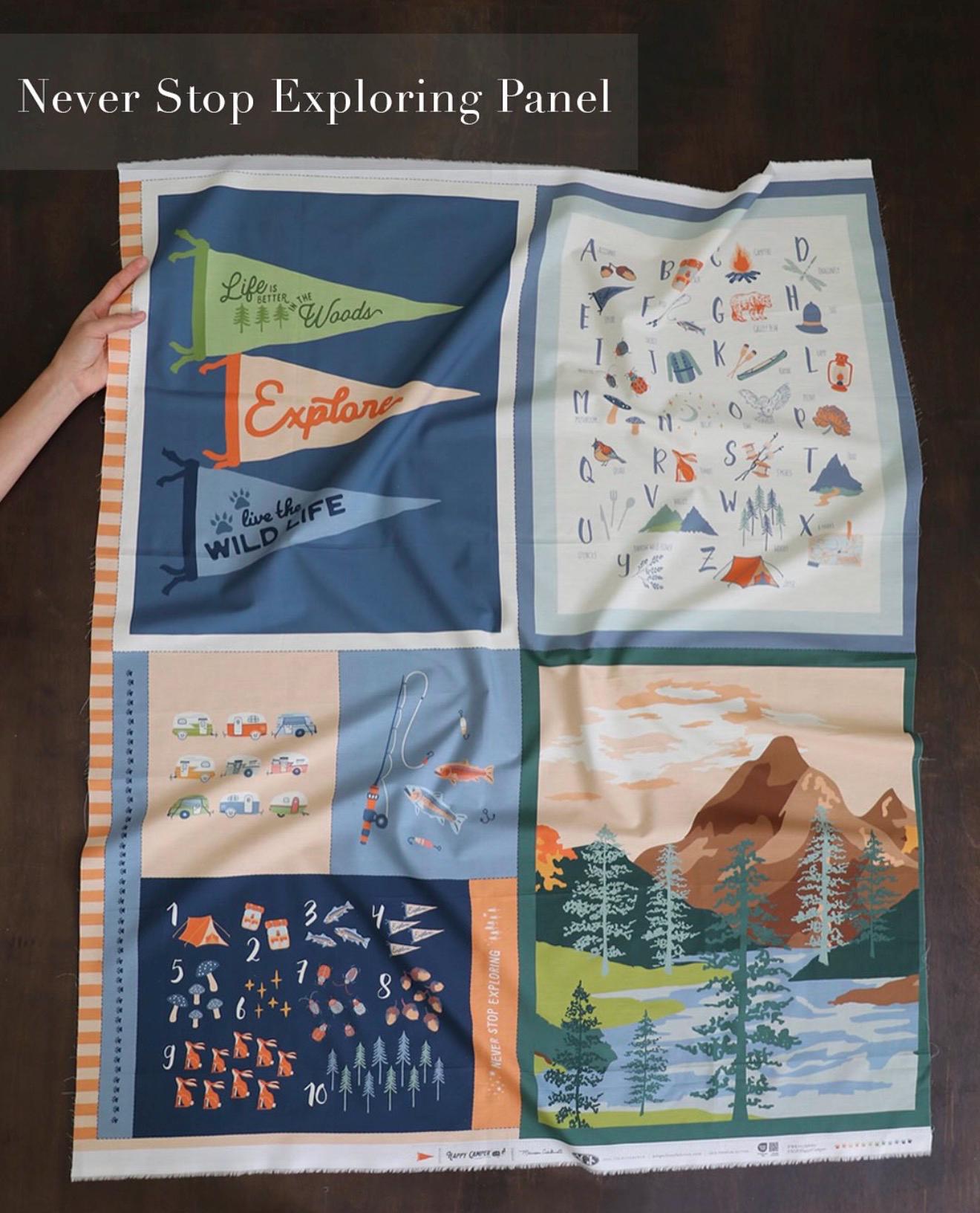 Never Stop Exploring Panel – Premium Quilting Cotton | Happy Camper Collection by Maureen Cracknell