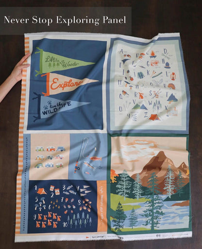 Never Stop Exploring Panel – Premium Quilting Cotton | Happy Camper Collection by Maureen Cracknell