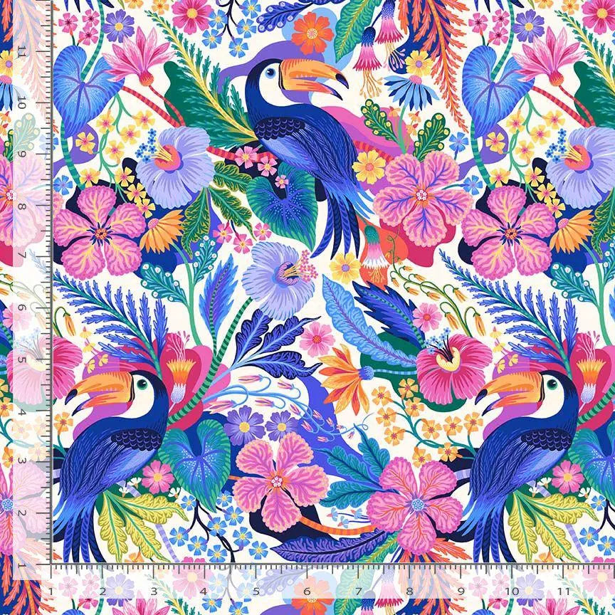 Toucan Play That Fabric by Dear Stella | Birds of a Feather Cotton | Colorful Toucan Floral Fabric 44/45"