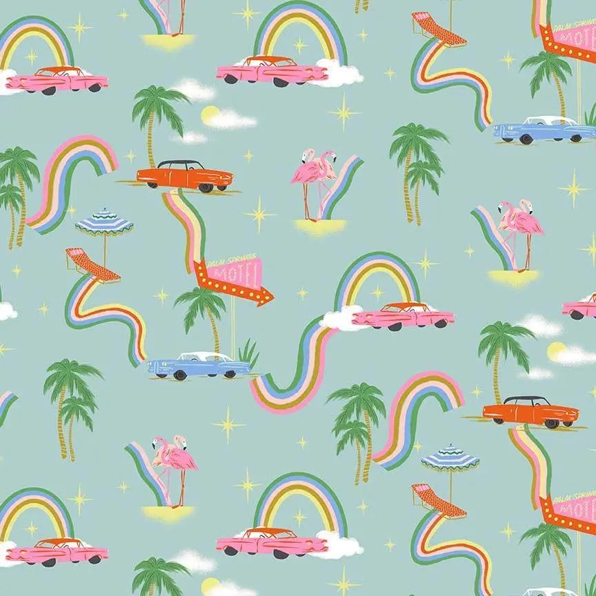 Psychedelia Fabric by Faye Guanipa | Paradise Royale Dear Stella Cotton | Retro Rainbow Flamingo Fabric by the Yard