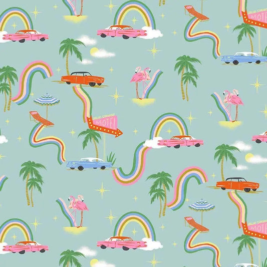 Psychedelia Fabric by Faye Guanipa | Paradise Royale Dear Stella Cotton | Retro Rainbow Flamingo Fabric by the Yard