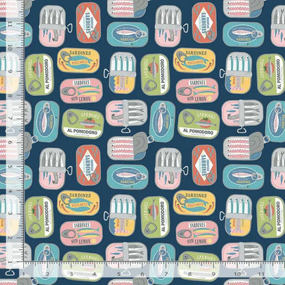 Partners in Brine Fabric Iris | Sardine Tin Cotton Fabric | Dear Stella Wanderlust | Novelty Food Quilting Fabric by the Yard