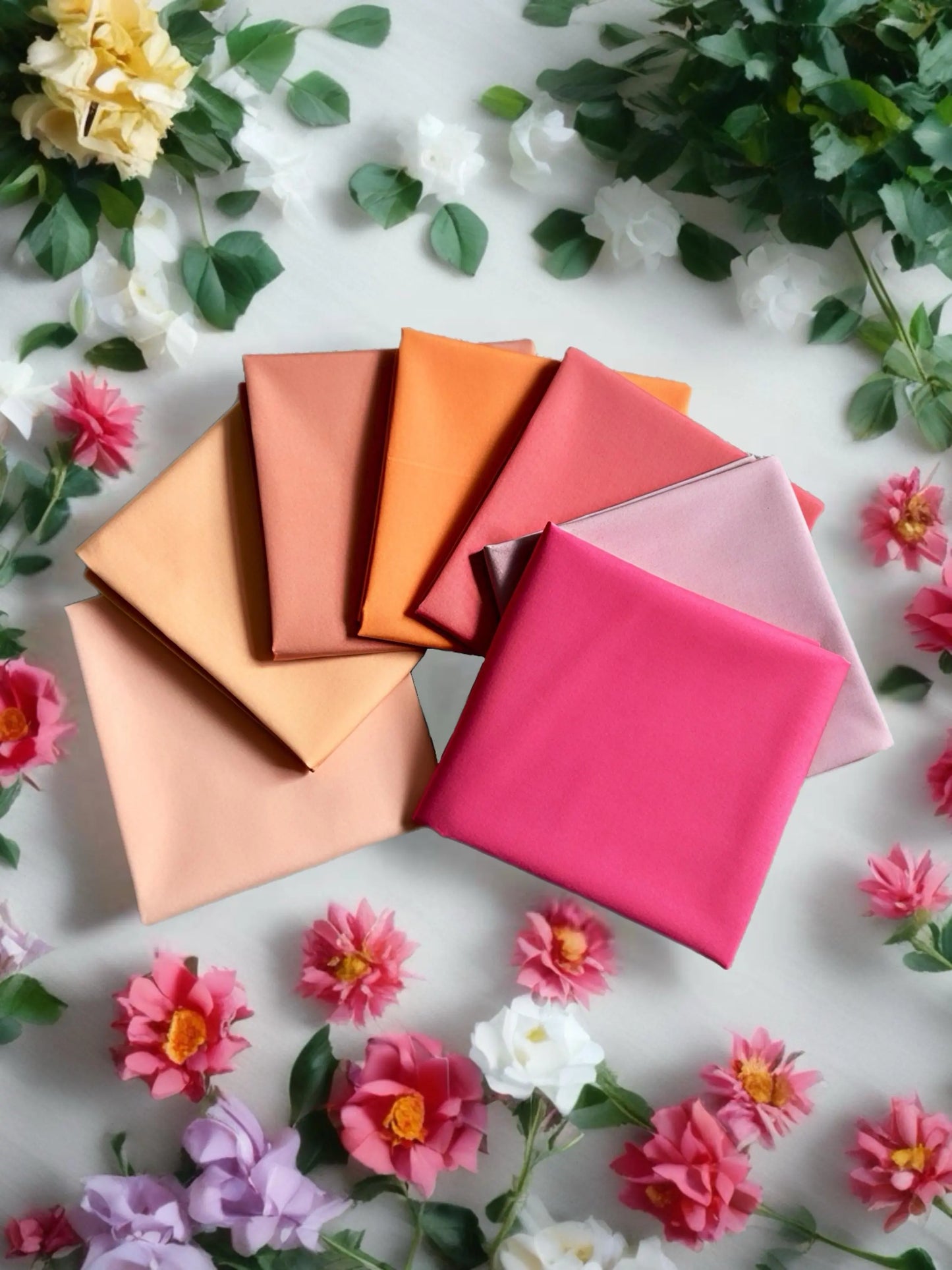 Coral Bloom Bundle - 7 Pc - Coordinating AGF Pure Solids in Pink, Orange, Coral tones
