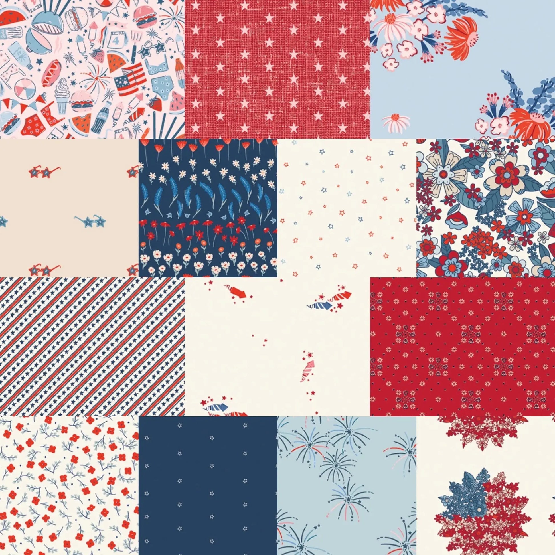 Bloomin’ Americana 10” Squares Fabric | AGF Layer Cake 42 Pcs | Art Gallery Fabrics Precut | Patriotic Quilting Cotton