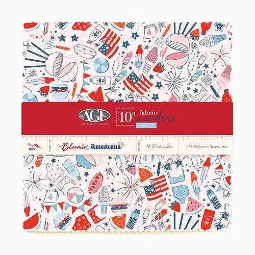 Bloomin’ Americana 10” Squares Fabric | AGF Layer Cake 42 Pcs | Art Gallery Fabrics Precut | Patriotic Quilting Cotton