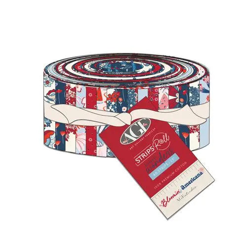 Bloomin’ Americana Jelly Roll Fabric | 2.5” Precut Strips 40 Pcs | AGF Fabric Wonders | Patriotic Quilting Cotton