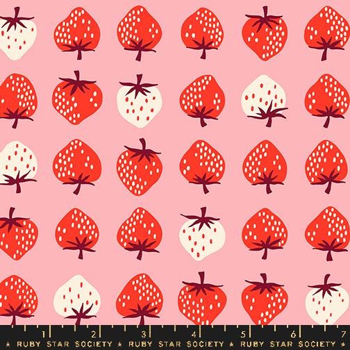 Strawberry Novelty Fabric In Pink – Retro Kitsch Print, Ruby Star Society Strawberry Balmy RS3084 13 Ruby Star#1