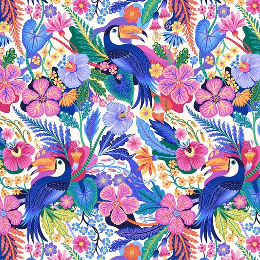 Toucan Play That Fabric by Dear Stella | Birds of a Feather Cotton | Colorful Toucan Floral Fabric 44/45"
