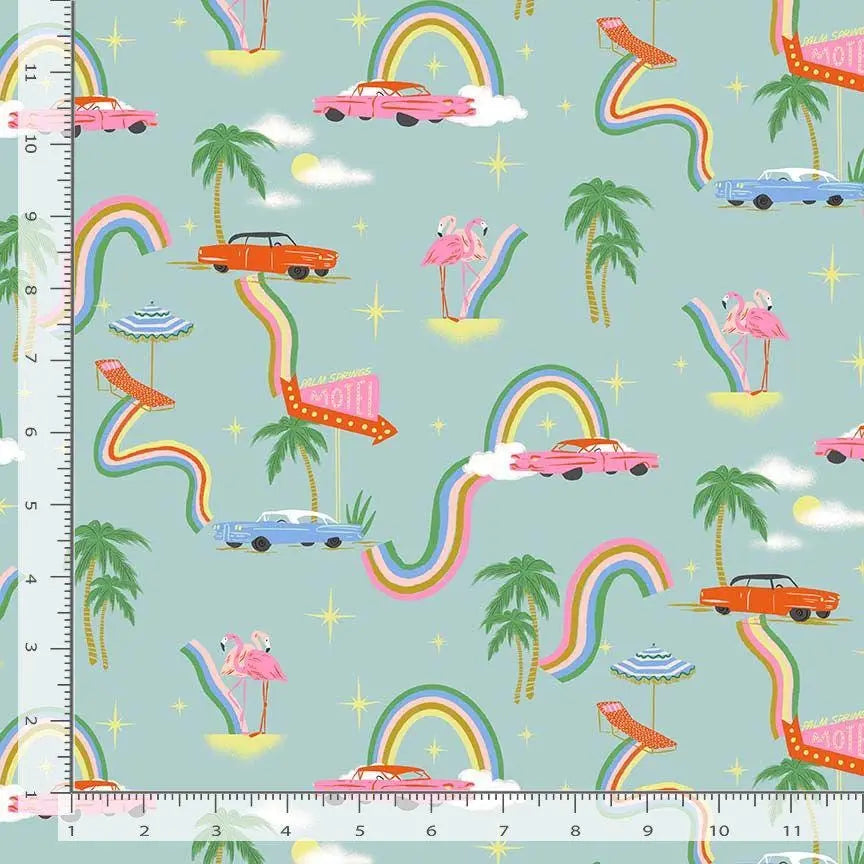 Psychedelia Fabric by Faye Guanipa | Paradise Royale Dear Stella Cotton | Retro Rainbow Flamingo Fabric by the Yard