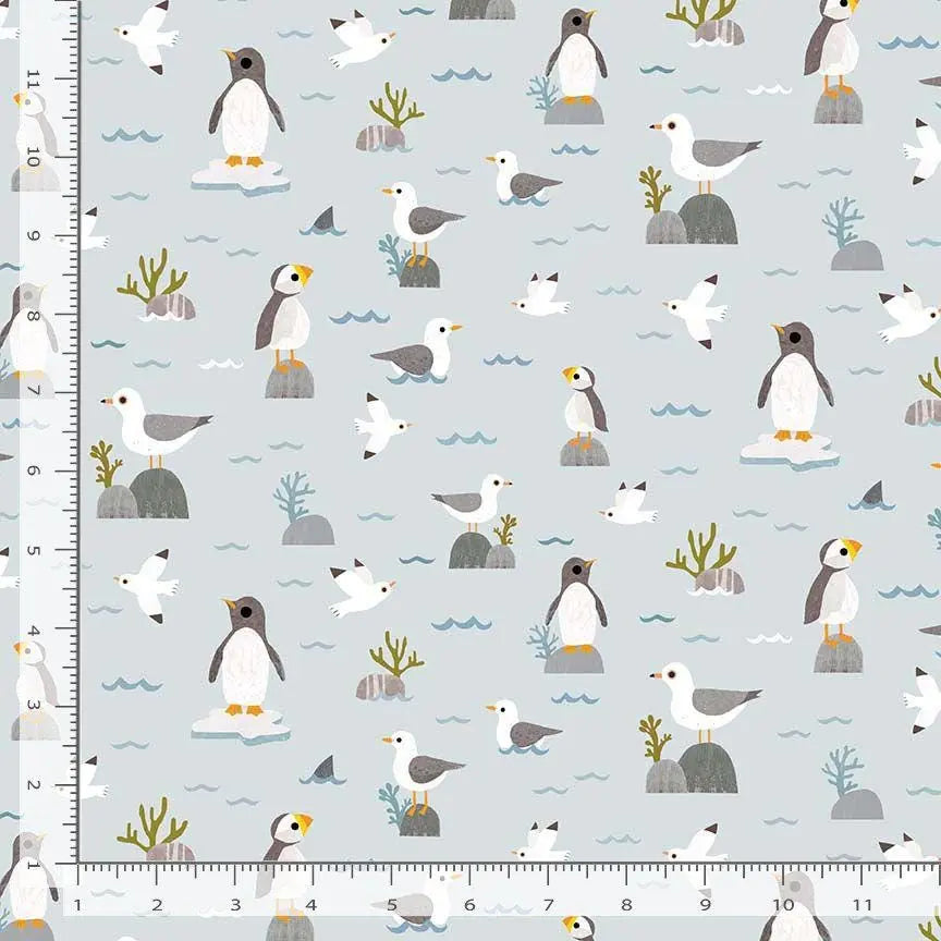 Just Wing It Fabric by Paint Love Studio | Beyond the Sea Dear Stella Cotton | Seagull & Puffin Ocean Fabric by the Yard