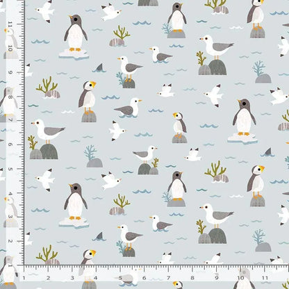 Just Wing It Fabric by Paint Love Studio | Beyond the Sea Dear Stella Cotton | Seagull & Puffin Ocean Fabric by the Yard