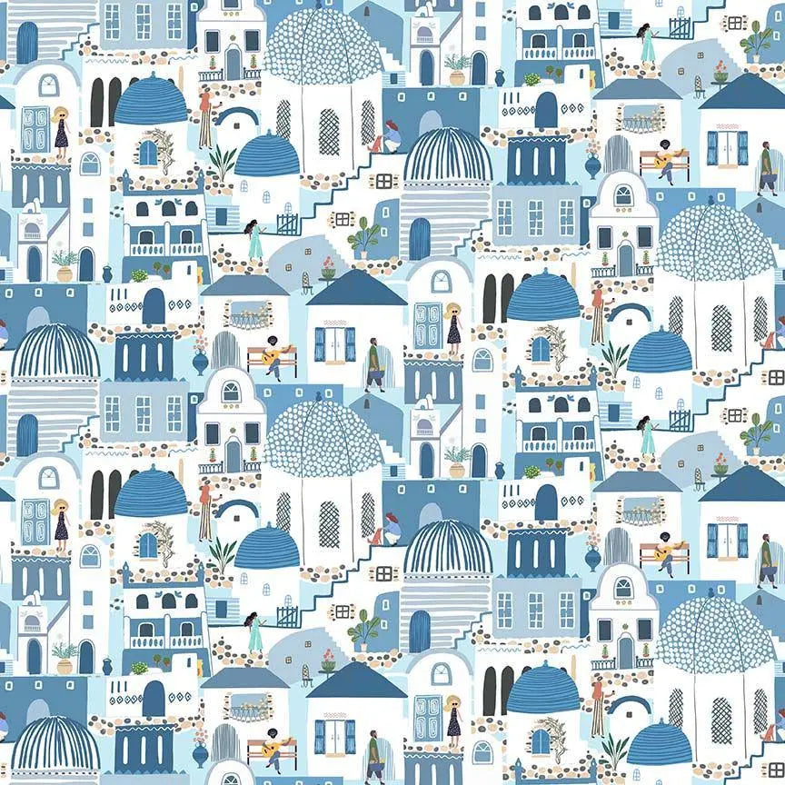 Wanderlust Village Fabric Multi | European Town Cotton Fabric | Dear Stella Wanderlust | Travel Architecture Quilting Fabric by the Yard