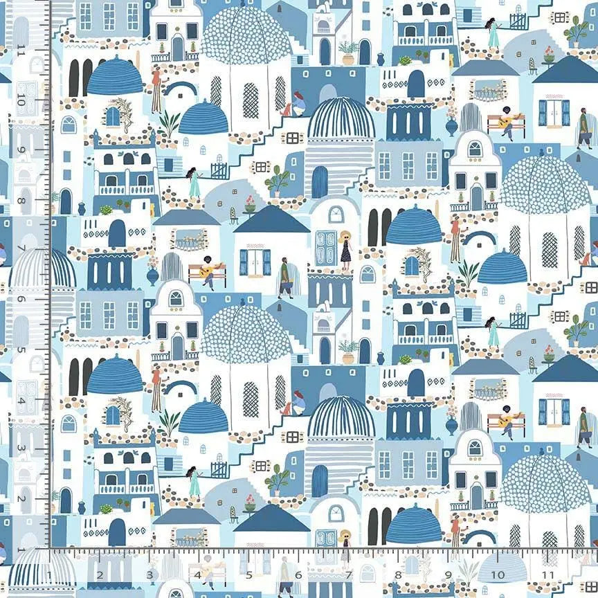 Wanderlust Village Fabric Multi | European Town Cotton Fabric | Dear Stella Wanderlust | Travel Architecture Quilting Fabric by the Yard