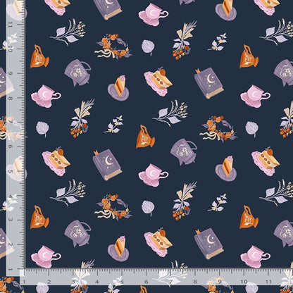 Fairy Solstice – Party Time Iris Fabric | Rae Ritchie for Dear Stella | Navy Celestial Tea Party Cotton | Yardage
