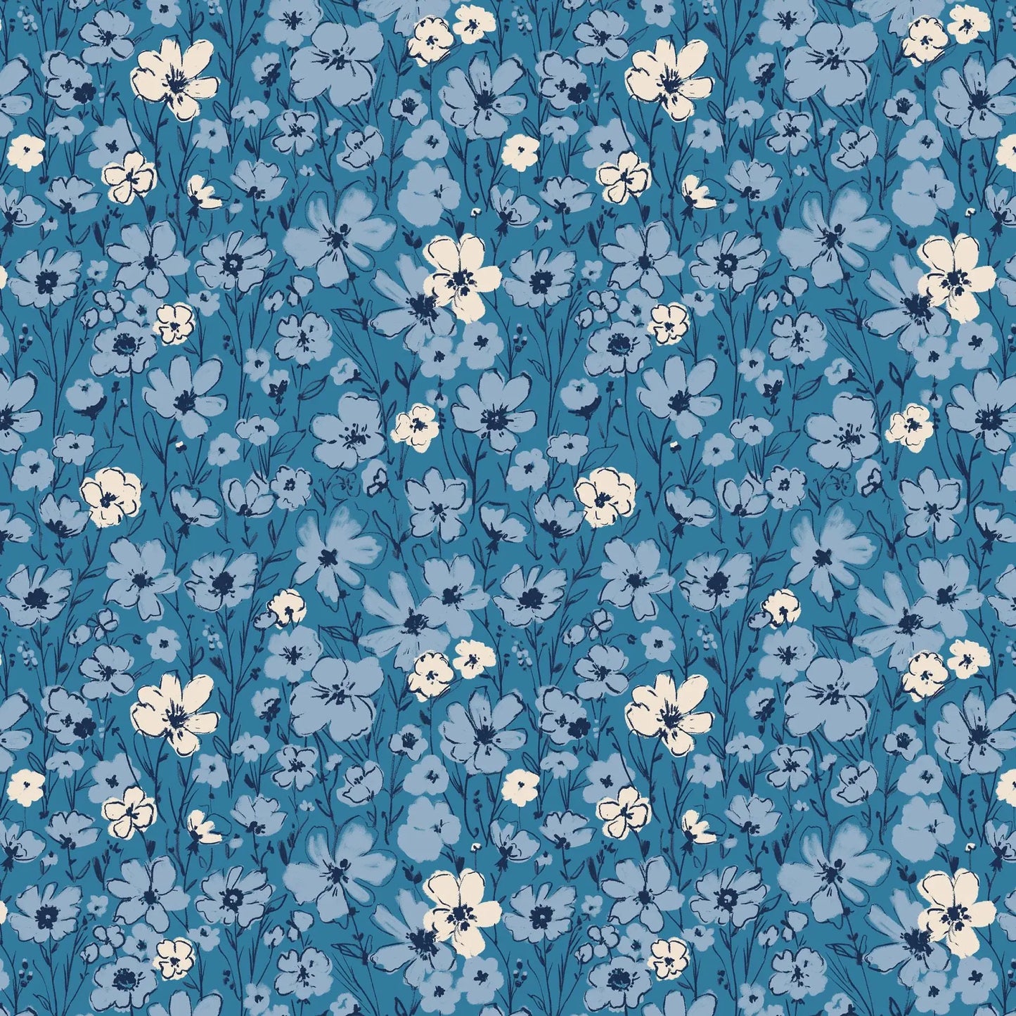 Wildflowers Fabric – Blue, Alison Janssen for Cloud9 Fabrics – Jubilant Collection