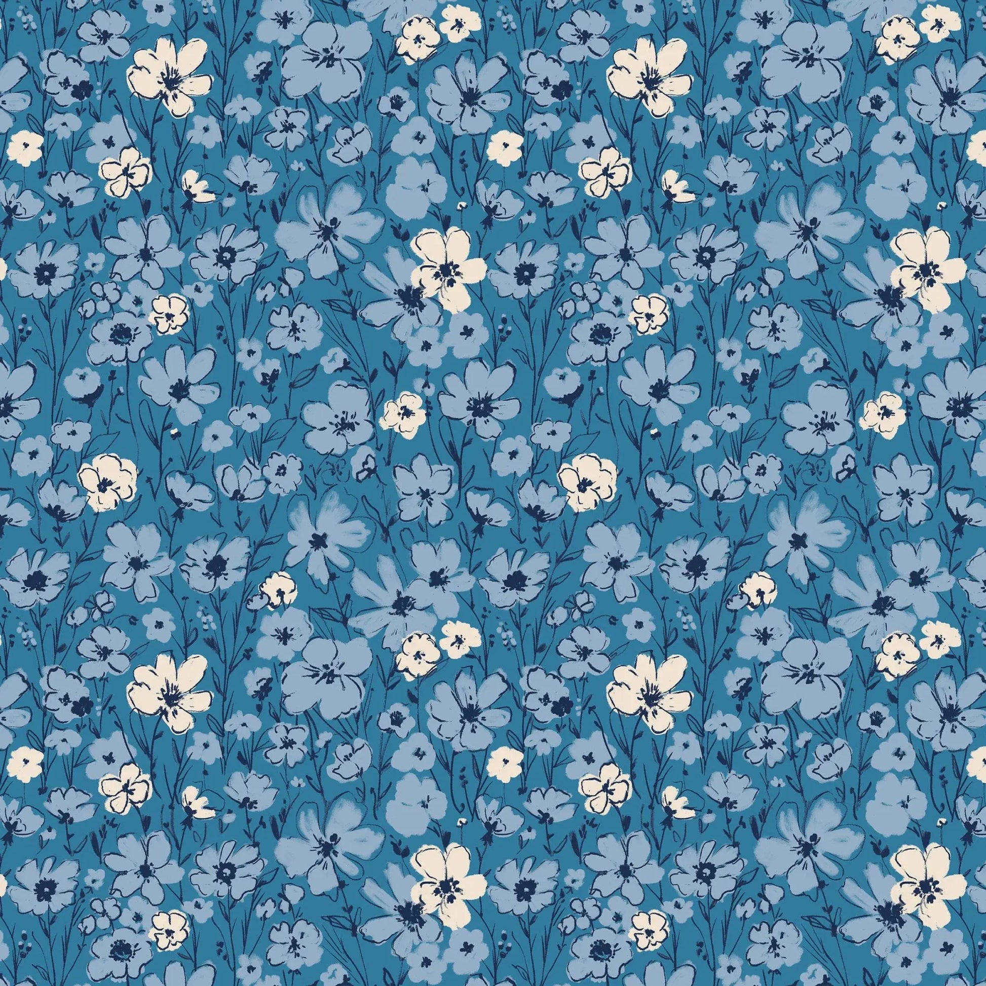 Wildflowers Fabric – Blue, Alison Janssen for Cloud9 Fabrics – Jubilant Collection