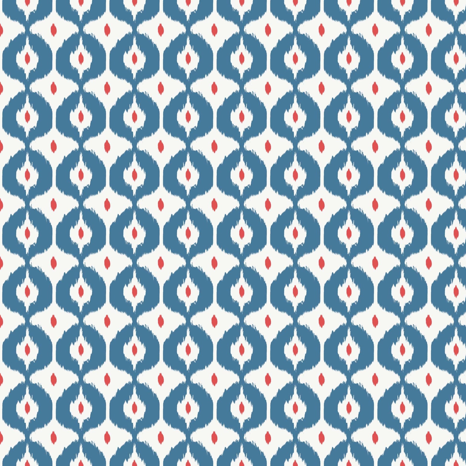 Bazaar Red Blue Fabric by the Yard | Cloud9 Organic Cotton Quilt Fabric | Modern Geometric Ikat Print 44/45"