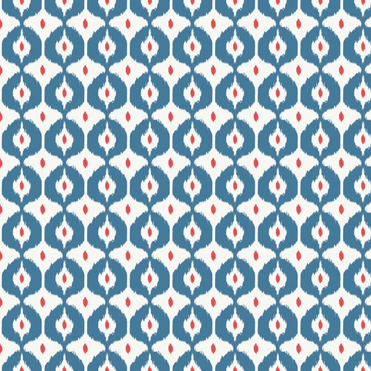 Bazaar Red Blue Fabric by the Yard | Cloud9 Organic Cotton Quilt Fabric | Modern Geometric Ikat Print 44/45"
