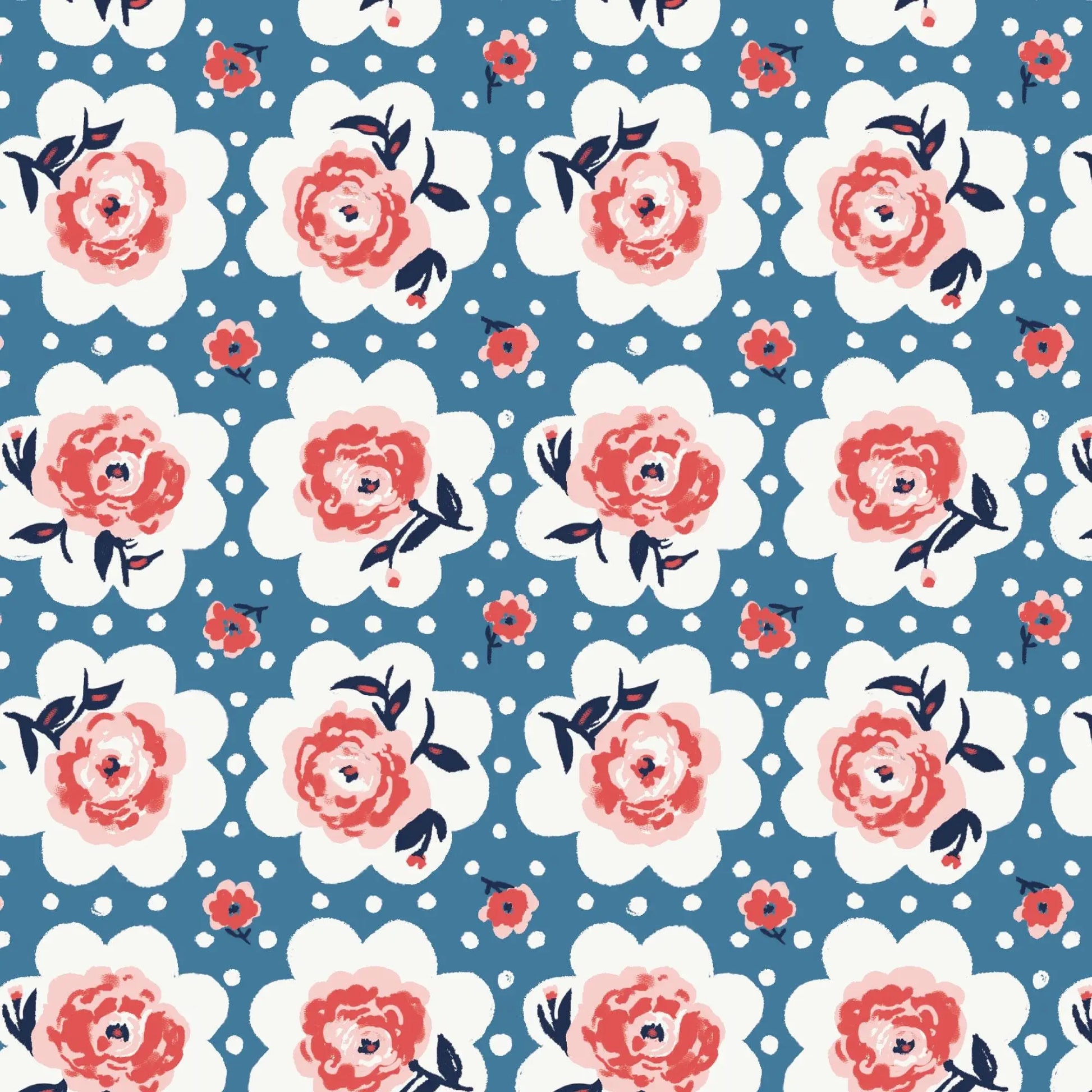 Roses on Doilies Fabric by the Yard | Alison Janssen Jubilant | Cloud9 Organic Cotton | Floral Quilt Fabric | 44 Inch Wide