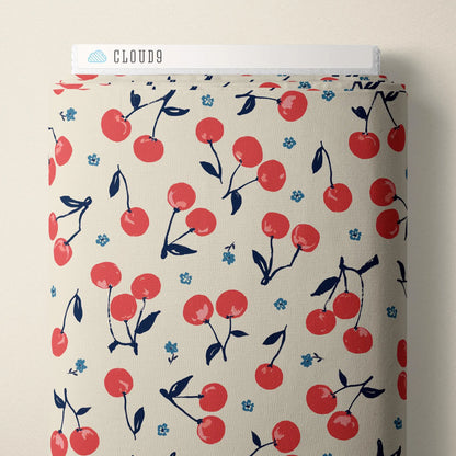 Cherries Cream Fabric by the Yard | Alison Janssen Jubilant | Cloud9 Organic Cotton | Cherry Quilt Fabric | 44 Inch Wide