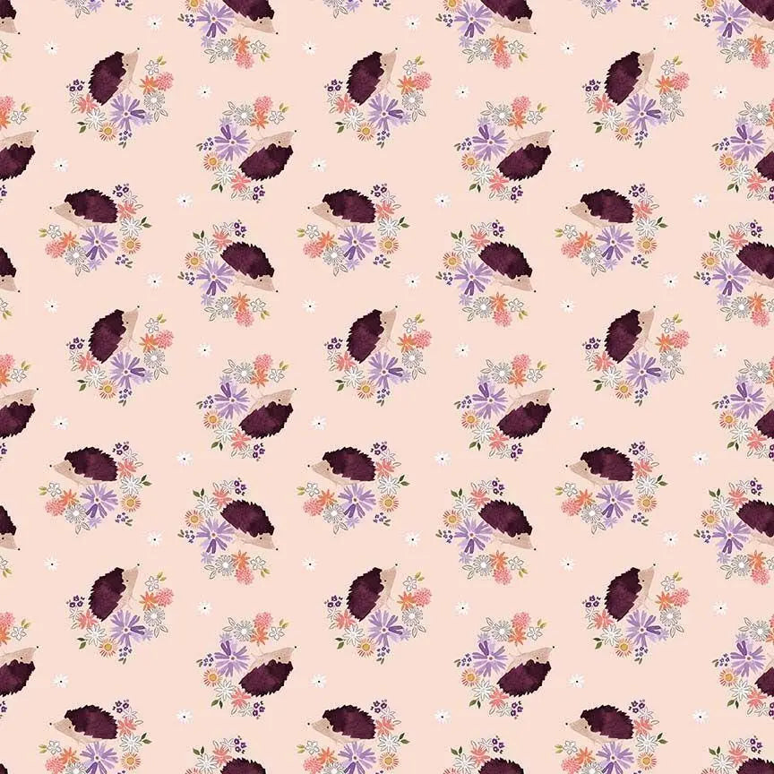 Hedgehogs Floral Fabric – Floral Forest by Fay Nye for Dear Stella | Bellini Pink Cotton Fabric
