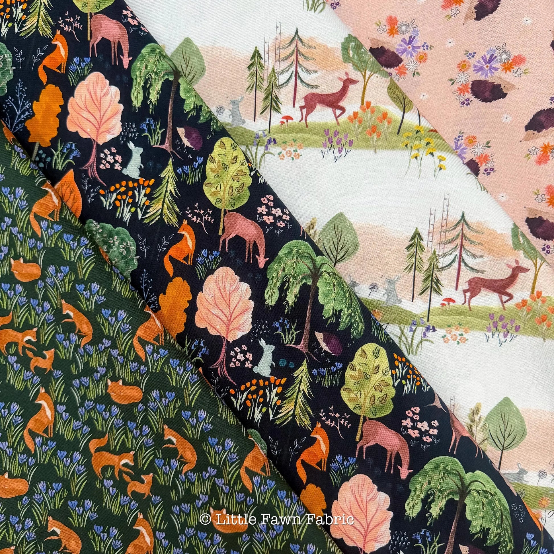 Woodland Reverie Fabric Bundle | Dear Stella by Fay Nye | Fox Deer Hedgehog Cotton Fabric | 4 Piece Fat Quarter or Half Yard Set