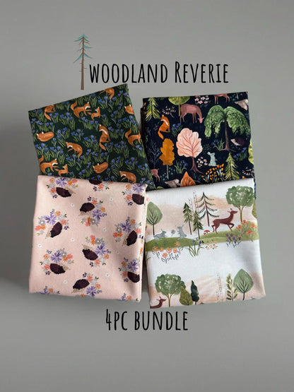 Woodland Reverie Fabric Bundle | Dear Stella by Fay Nye | Fox Deer Hedgehog Cotton Fabric | 4 Piece Fat Quarter or Half Yard Set