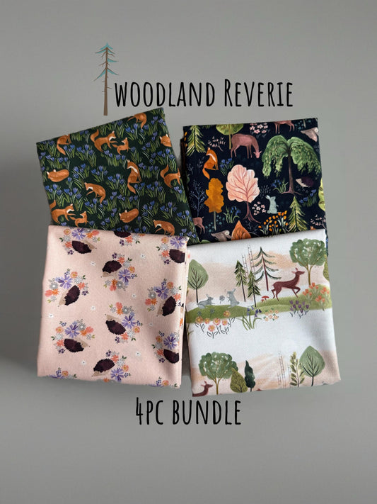Woodland Reverie Fabric Bundle | Dear Stella by Fay Nye | Fox Deer Hedgehog Cotton Fabric | 4 Piece Fat Quarter or Half Yard Set