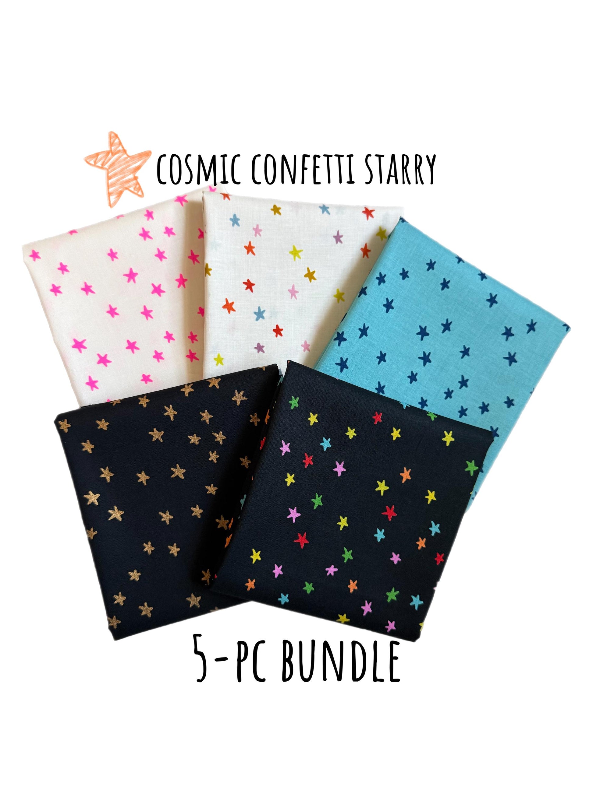 Cosmic Confetti Starry Bundle | Ruby Star Society by Alexia Abegg | 5 Piece Fat Quarter or Half Yard Set | Starry Metallic & Neon Cotton
