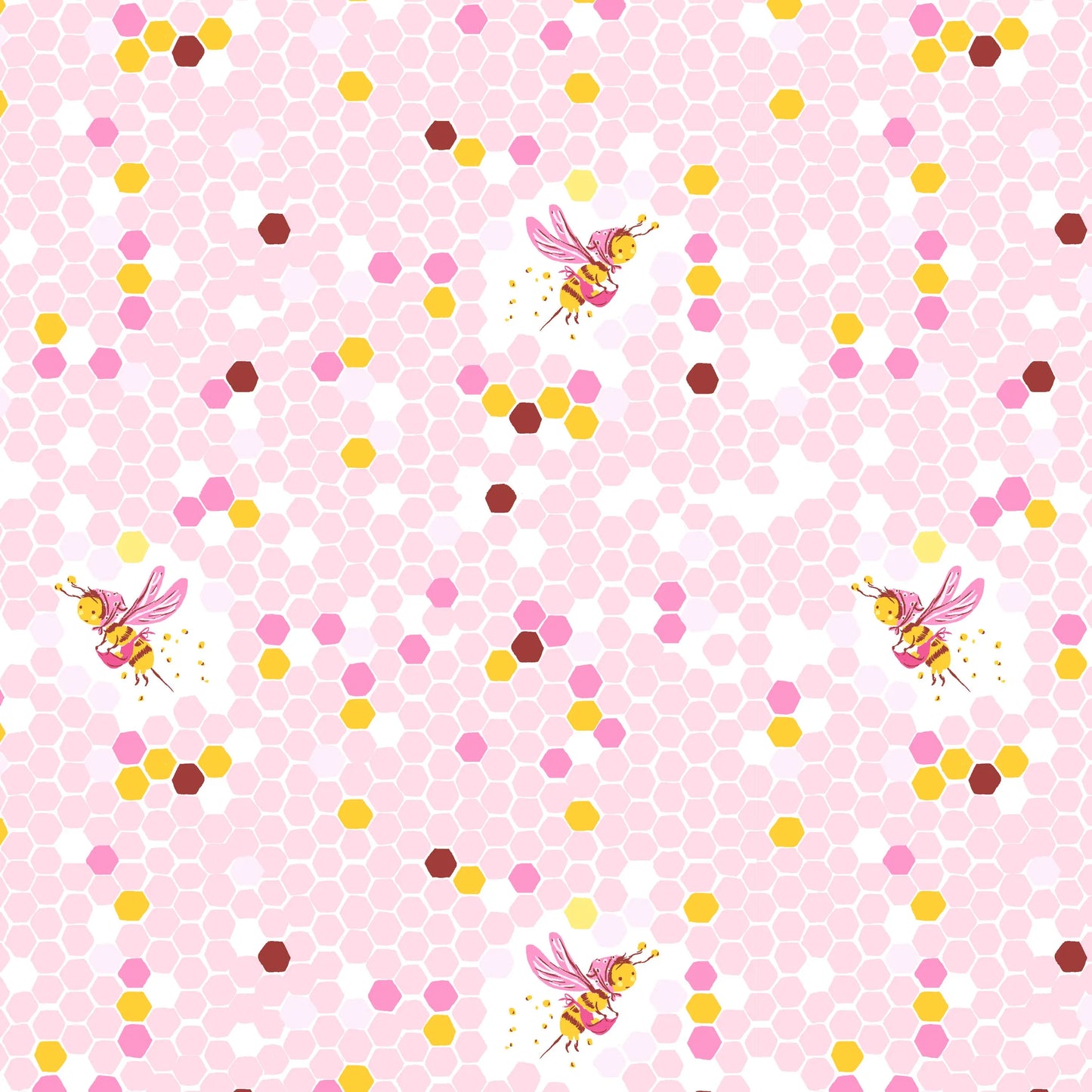Heather Ross Hex Bee Fabric Pink | Studio Edit for Windham Fabrics | Honeycomb Bee Cotton Quilt Fabric by the Yard