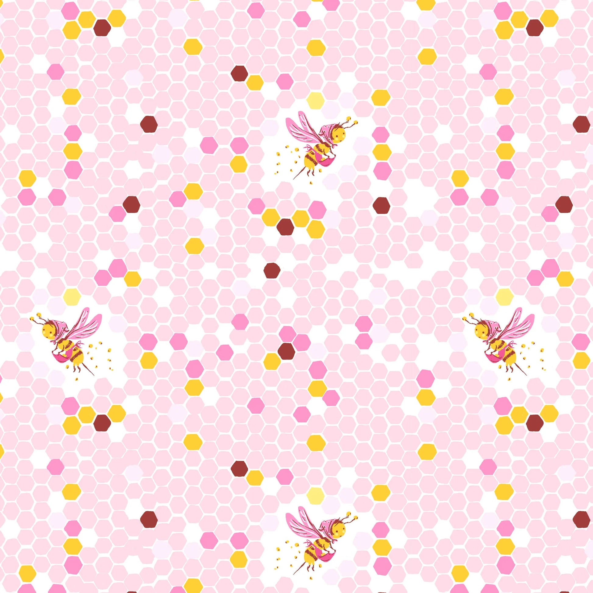 Heather Ross Hex Bee Fabric Pink | Studio Edit for Windham Fabrics | Honeycomb Bee Cotton Quilt Fabric by the Yard