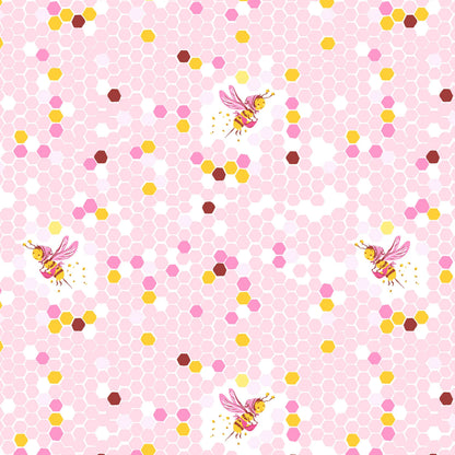 Heather Ross Hex Bee Fabric Pink | Studio Edit for Windham Fabrics | Honeycomb Bee Cotton Quilt Fabric by the Yard