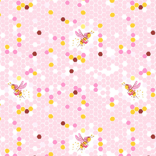 Heather Ross Hex Bee Fabric Pink | Studio Edit for Windham Fabrics | Honeycomb Bee Cotton Quilt Fabric by the Yard