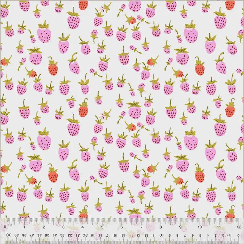 Heather Ross Strawberry Fabric Lilac | 20th Anniversary for Windham Fabrics | Cute Strawberry Cotton Quilt Fabric by the Yard