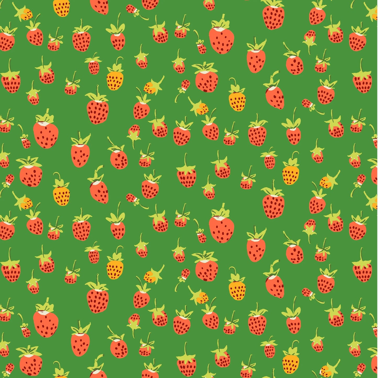 Heather Ross Strawberries Fabric Green | Studio Edit for Windham Fabrics | Cute Strawberry Cotton Quilt Fabric by the Yard