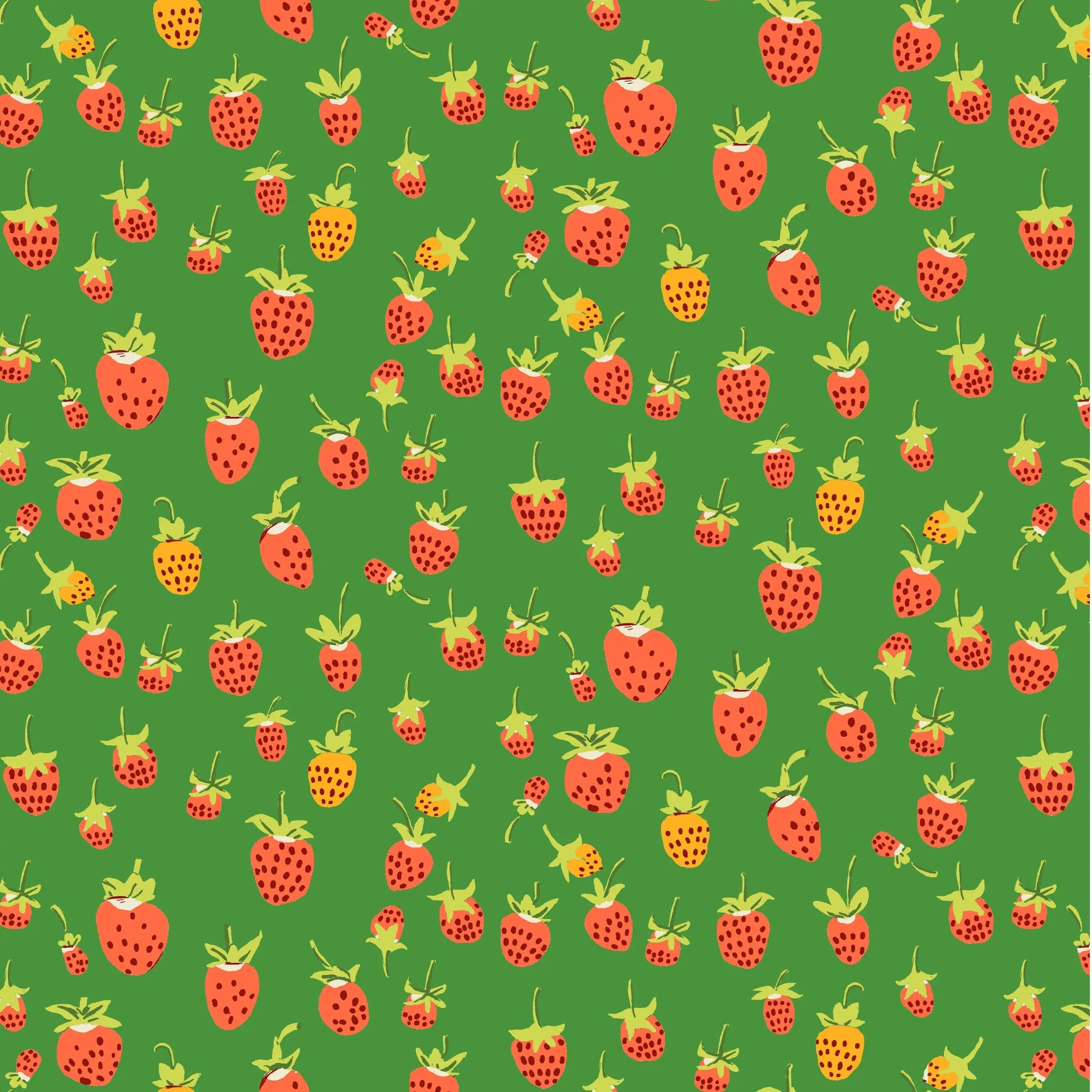 Heather Ross Strawberries Fabric Green | Studio Edit for Windham Fabrics | Cute Strawberry Cotton Quilt Fabric by the Yard