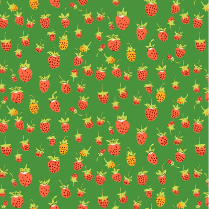 Heather Ross Strawberries Fabric Green | Studio Edit for Windham Fabrics | Cute Strawberry Cotton Quilt Fabric by the Yard