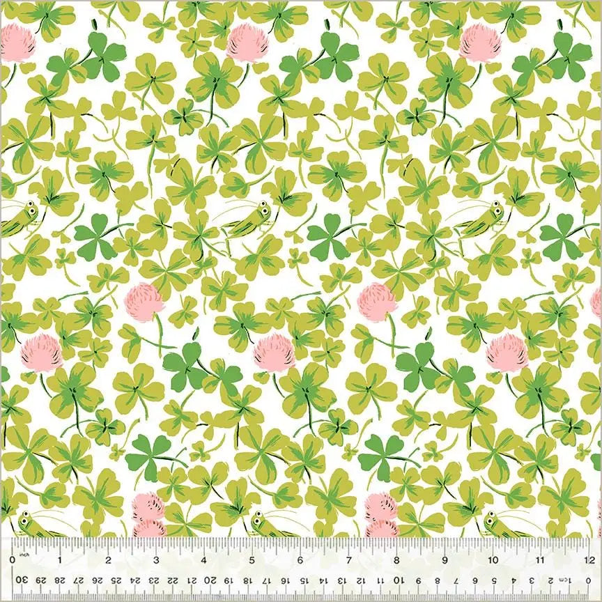 Heather Ross Cricket Clover Fabric Pink | Studio Edit for Windham Fabrics | Clover & Cricket Cotton Quilt Fabric by the Yard