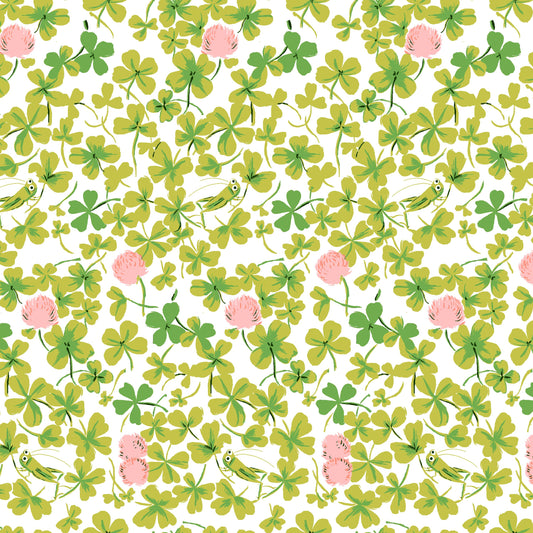 Heather Ross Cricket Clover Fabric Pink | Studio Edit for Windham Fabrics | Clover & Cricket Cotton Quilt Fabric by the Yard