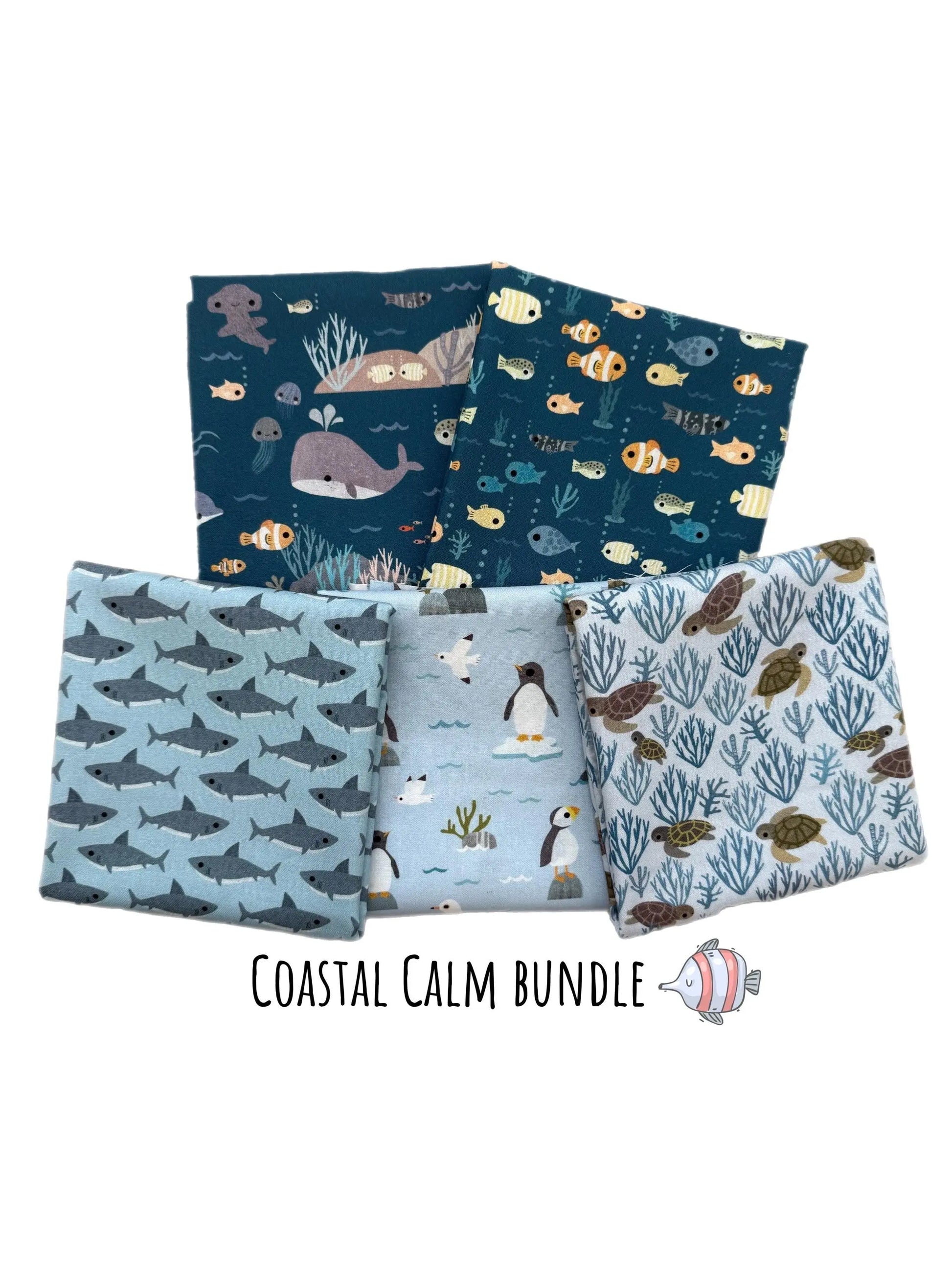 Dear Stella Beyond the Sea Fabric Bundle | Coastal Calm 5 Piece Quilt Bundle | Fat Quarter or Half Yard Cotton Fabric Set