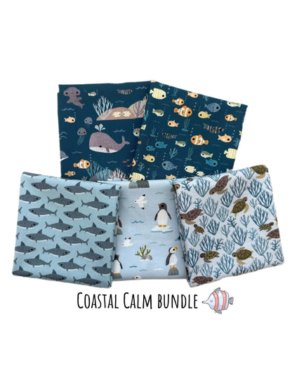 Dear Stella Beyond the Sea Fabric Bundle | Coastal Calm 5 Piece Quilt Bundle | Fat Quarter or Half Yard Cotton Fabric Set