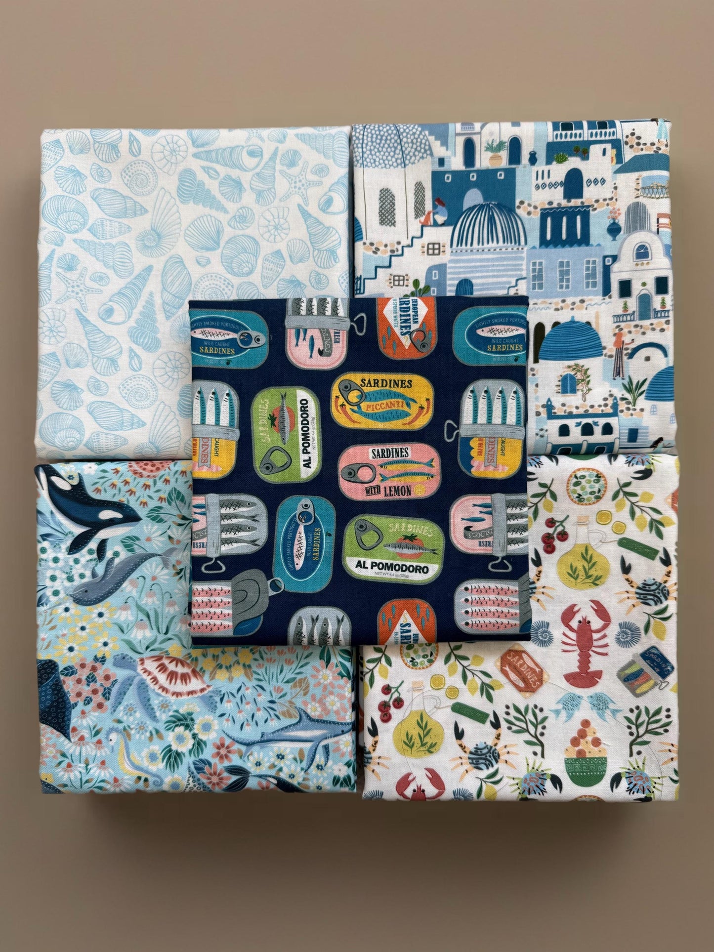 Dear Stella Wanderlust Fabric Bundle | Mediterranean Market 5 Piece Cotton Quilt Bundle | Fat Quarter or Half Yard Coastal Fabric Set