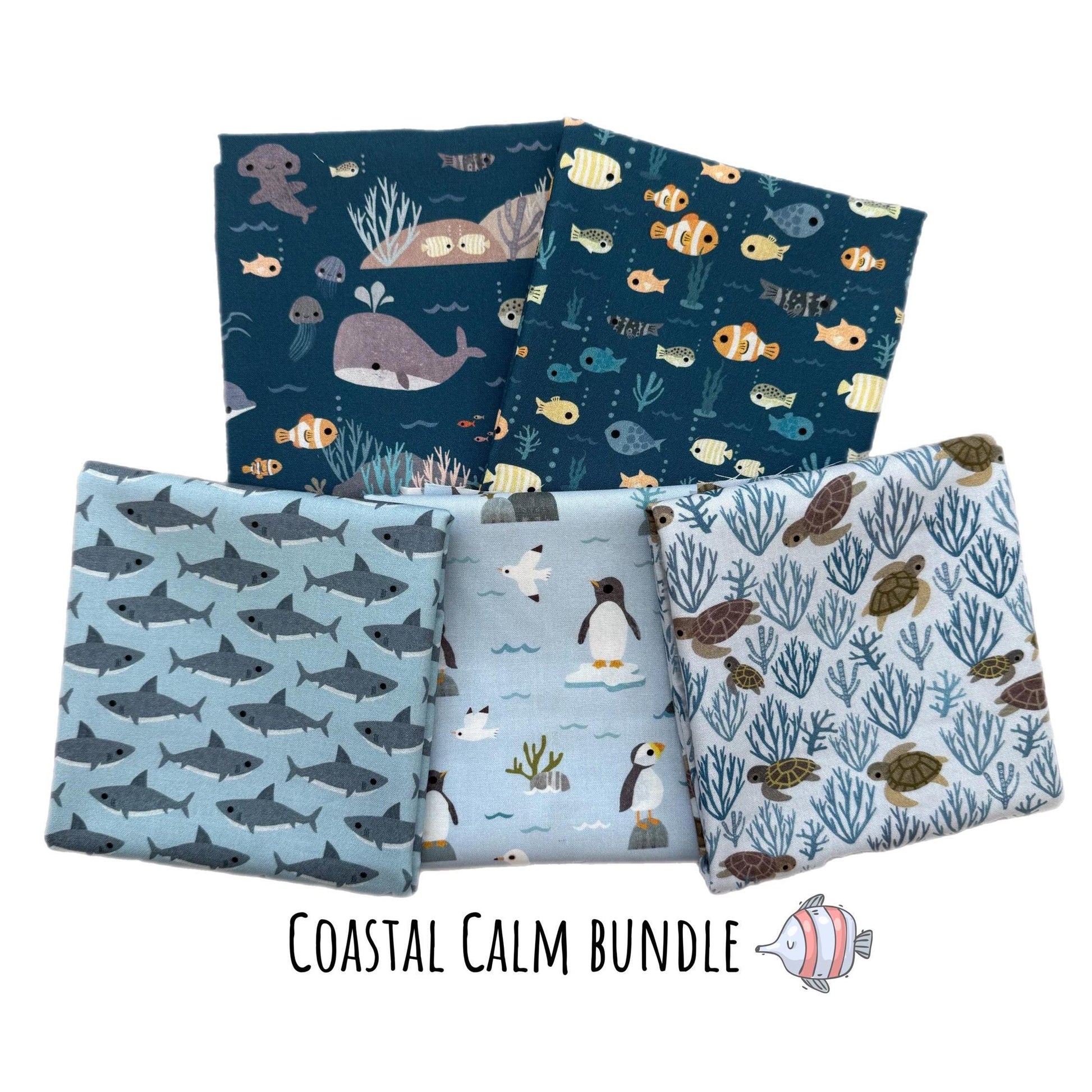 Dear Stella Beyond the Sea Fabric Bundle | Coastal Calm 5 Piece Quilt Bundle | Fat Quarter or Half Yard Cotton Fabric Set