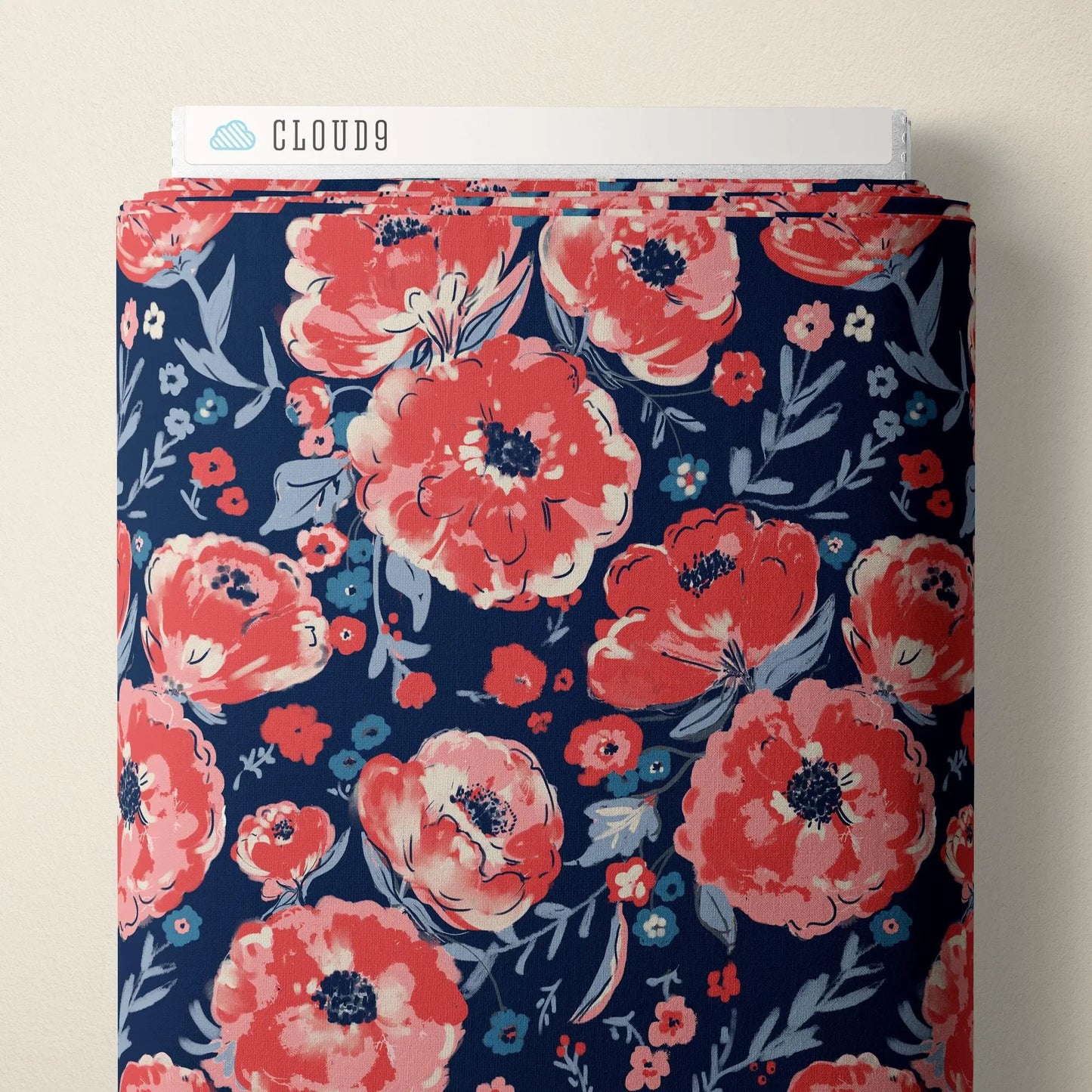 Peonies Fabric – Navy | Alison Janssen for Cloud9 | Jubilant Collection | Organic Cotton Quilt Fabric | Floral Fabric by the Yard