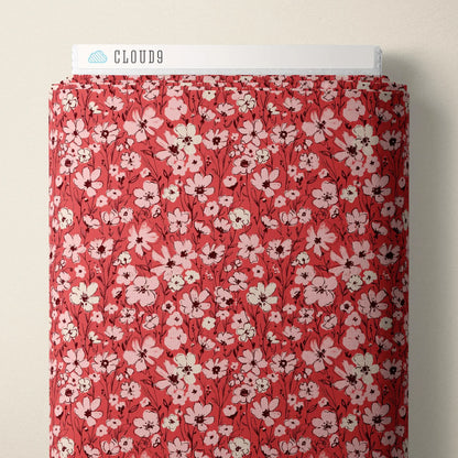 Wildflowers Fabric - Red | Alison Janssen for Cloud9 | Jubilant Collection | Organic Cotton Quilt Fabric | Floral Fabric by the Yard
