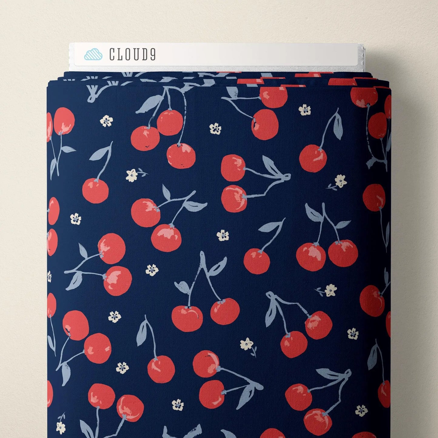 Cherries Navy Fabric by the Yard | Alison Janssen Jubilant | Cloud9 Organic Cotton | Cherry Quilt Fabric | 44 Inch Wide