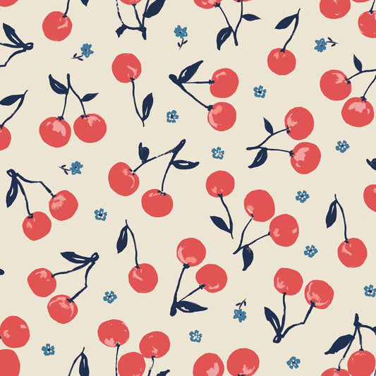 Cherries Cream Fabric by the Yard | Alison Janssen Jubilant | Cloud9 Organic Cotton | Cherry Quilt Fabric | 44 Inch Wide
