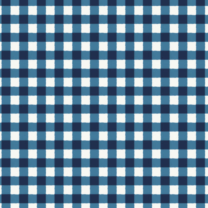 Gingham Blue Fabric by the Yard | Alison Janssen Jubilant | Cloud9 Organic Cotton | Blue Check Quilt Fabric | 44 Inch Wide